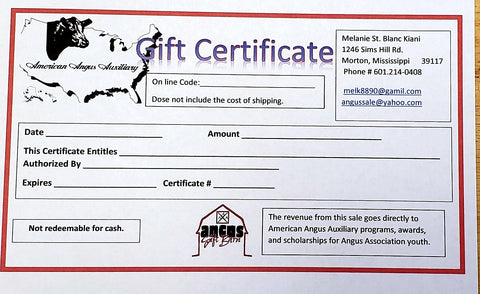 Angus Gift Barn Gift Certificate
